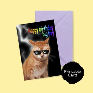 Cartão de aniversário digital engraçado | Meme de gato legal | Download instantâneo – “Feliz aniversário, garotão”