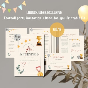 Oferta de Lançamento: Pacote Festa de Futebol | Convite Editável + Kit para Imprimir | Certificado, Cartão de Pontuação, Etiquetas + Folha de Ideias Bônus
