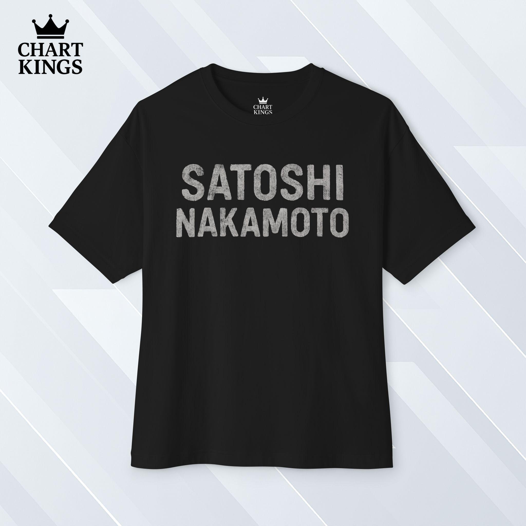 サトシ・ナカモト ビットコイン ボックスTシャツ | ダメージ加工 暗号通貨シャツ オーバーサイズ ストリートウェア フィット |  ブロックチェーンと金融のギフト | Chart Kings