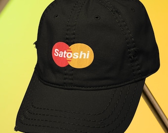 Satoshi Bitcoin Fan Hat Unisex Distressed Dad Cap | Crypto Meme Gift | BTC Summer Streetwear Finance DeFi