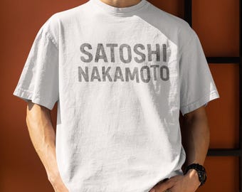 Satoshi Nakamoto Bitcoin Boxy Tee | Distressed Style Crypto Shirt Oversized Streetwear Fit | Blockchain and Finance Gift | Chart Kings