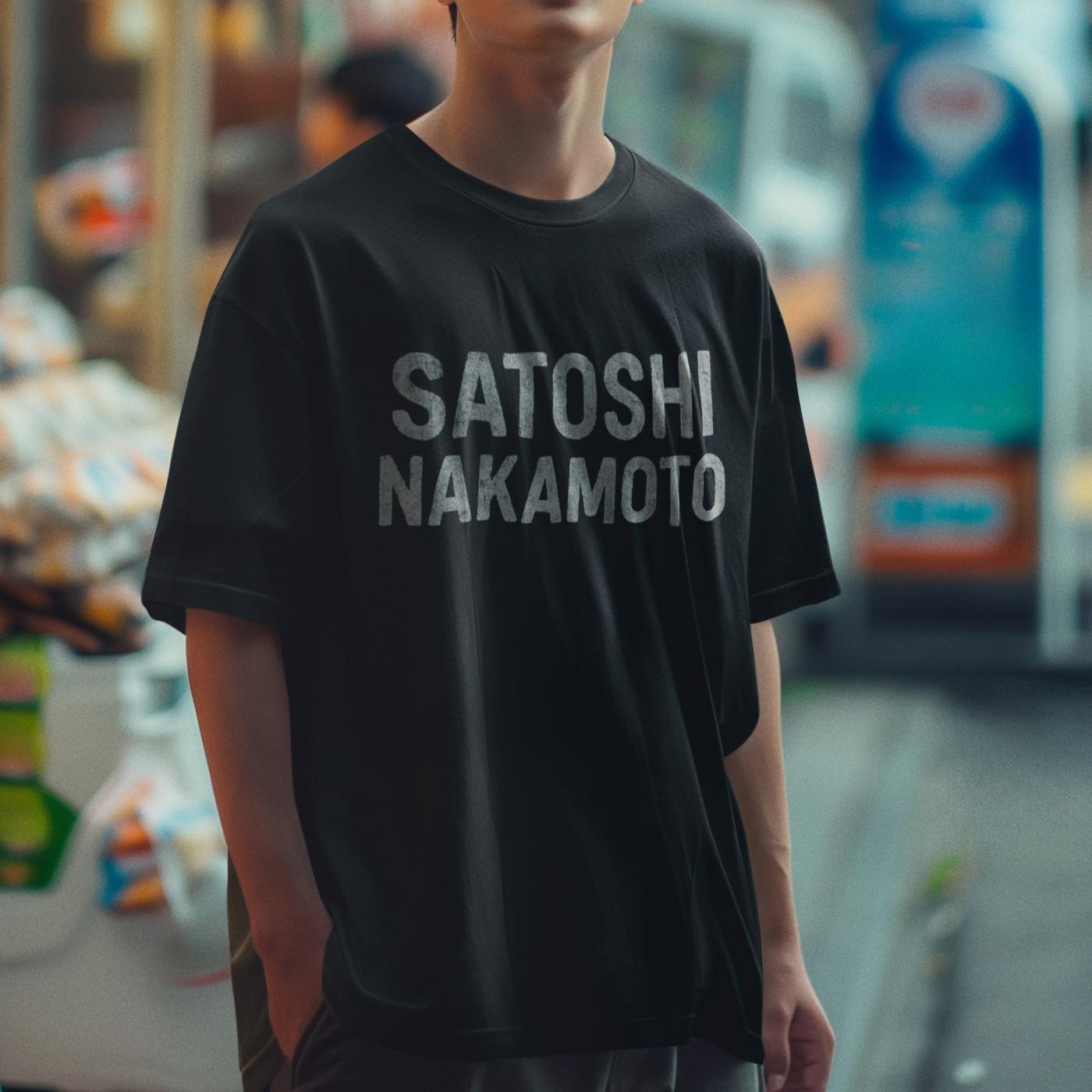 サトシ・ナカモト ビットコイン ボックスTシャツ | ダメージ加工 暗号