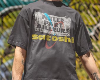 Satoshi Tee | Everywhere & Nowhere Nulle Part Ailleurs |  Retro Bitcoin T-Shirt | Oversized Boxy Retro Graphic | Chart Kings