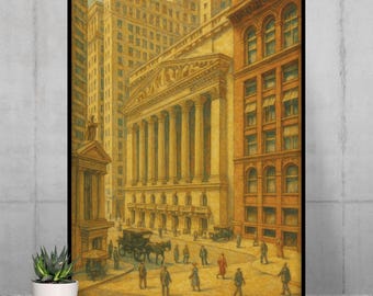 Retro Wall Street Poster NYSE Finance Art Print, Vintage New York City Gift for Traders & Investors Stock Market