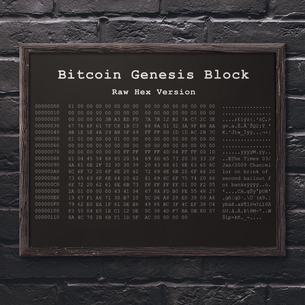 Bitcoin Genesis Block Rolled Poster | Raw Hex Version | Crypto Wall Art BTC  Room and Office Decor | Investor and Trader Gift - Etsy