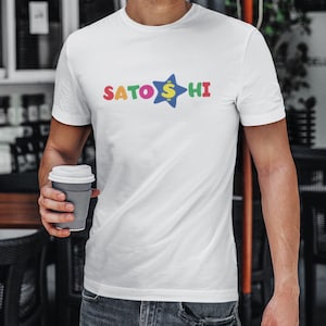 Satoshi Retro Logo Tee, Vintage Style Bitcoin Shirt, Fun Crypto Graphic T-Shirt, Casual Wear, Perfect Crypto Gift Idea