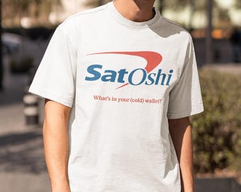 Satoshi Parody Tee Bitcoin Streetwear Shirt, 'What's In Your (Cold) Wallet?' Crypto Meme Shirt for Traders & Hodlers Bank Style