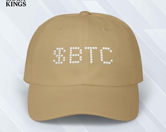 BTC Bitcoin Ticker Hat | Crypto Investor Dad Cap | Stock Market Trader Gift | Blockchain Defi Embroidered Pixel Style Baseball Hat