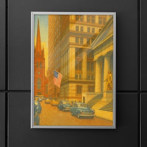 Wall Street Poster Retro NYC Vintage New York Stock Exchange Print, NYSE Finance Art, Classic Cityscape Decor for Home or Office