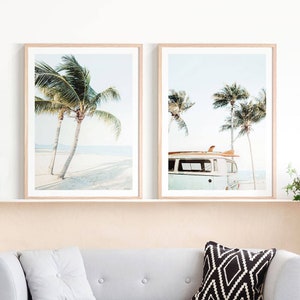 Coastal Prints Wall Decor | Print Set #3 | Ocean Print Wall Art Photography Framed Or Poster Australia Palm Tree Surf Van