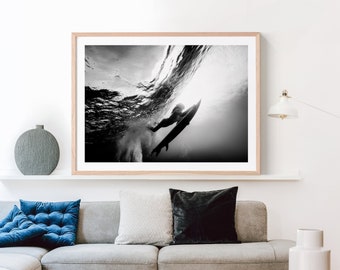 Large Oversized Wall Art Print | Duck Dive | Surfing Photography Blank & White Poster | Ocean | Wave | Coastal Ocean Framed Print or Poster