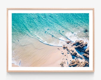 Coastal Prints | Byron Bay The Pass | Aerial Beach Photography Wall Art Decor | Australian Ocean Framed Print or Poster
