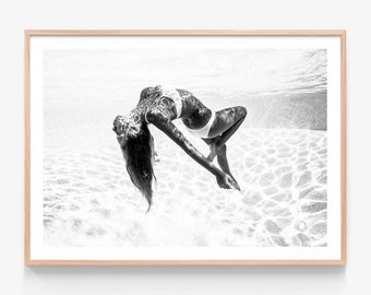 Underwater Framed Print or Poster | Transcend | Australian Black & White Photography Wall Art Print | Girl In Swimming Pool