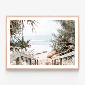 Australian Coastal Wall Art Print | Beach Hideaway Colour | Framed Print or Poster | Beach Steps  Pines | Byron Bay | Wategos | Pandanus