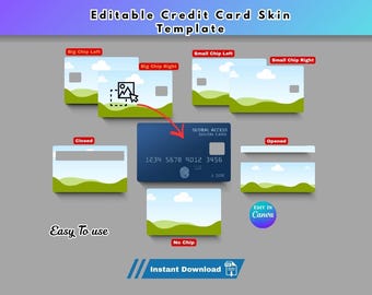 Editable Credit Card Skin Canva Template: Bank Card Cover Design Digital Download