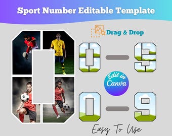Plantilla de collage de fotos con números deportivos: Marcos rellenables de Canva con 2 estilos (descarga digital)