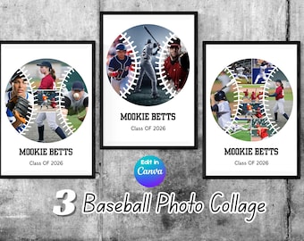 Baseball Sports Photo Collage Editable Canva Frame Template with 3 Style (Digital Download)