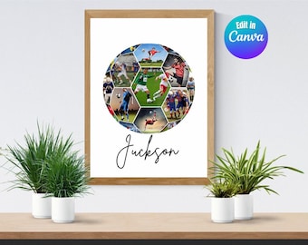 Voetbal fotocollagecanvasjabloon cadeau senioren (digitale download)