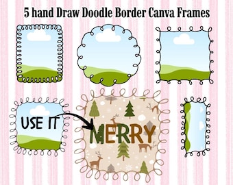 5 Doodle Border Squiggle Canva Frame Hand Drawn Patchwork Editable Template (Digital Download)