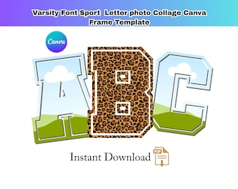 Varsity Font Letters Photo Collage Canva Template – Sport Alphabet Uppercase Jersey Frames Digital Download
