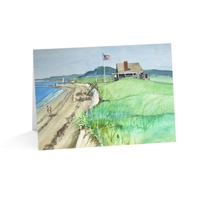 Cartes de voeux Cape Cod Dunes, Scène de plage côtière, Aquarelle, Cartes de correspondance vierges, Ensemble de papeterie Cape Cod, Cartes de vacances d'été