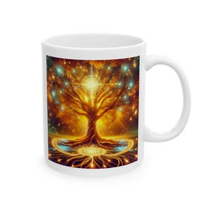 Solar Plexus Inspired Ceramic Mug, Motivational Coffee Cup, Gift for Dreamers, Yoga Lover&#39;s Mug, Cosmic Mug for Meditation