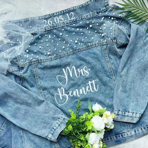 Personalized Bride Denim Jacket – Custom Bridal Jean Jacket – Wedding Gift for Bride – Embroidered Bride Jacket –Wedding Jean Jacket Bride