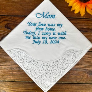 Personalized Wedding Handkerchief for Parents, Custom Embroidered Handkerchief, Father of the Bride Groom Gift, Wedding Day Keepsake