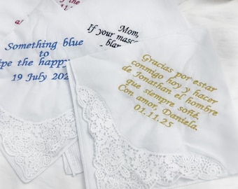 custom Embroidered hankies-Personalised wedding handkerchief-Mother of the Bride gift