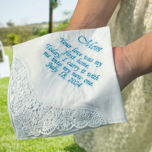 Personalized Mother of the Bride Handkerchief,Father of the bride handkerchief,Custom Embroidered Wedding Handkerchief,Bridal Keepsake Gift