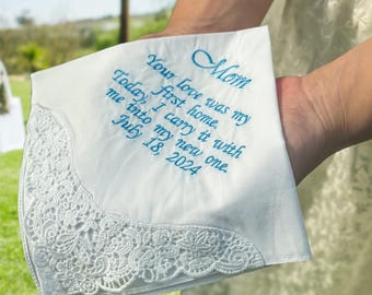 Personalized Embroidered Handkerchief,Mum of the Bride Gift from Daughter,Custom Wedding Handkerchief
