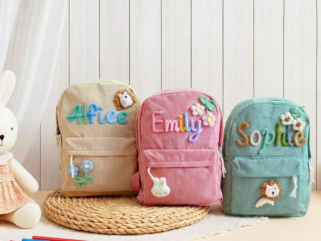 Personalized Corduroy Kids Backpack | Custom Name Toddler School Bag ...