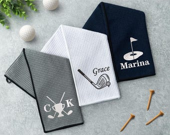 Personalized Microfiber Golf Towel, Embroidered Golf Bag Accessory, Groomsmen Gifts,Fathers Day Gift