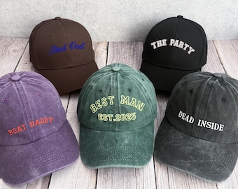 Gorra de papá con texto bordado personalizado, gorra de béisbol vintage