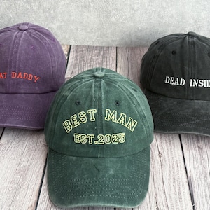 Gorra bordada personalizada, gorra vintage personalizada, gorra de papá de algodón bordada con texto personalizado, regalo para padrino, despedida de soltero.