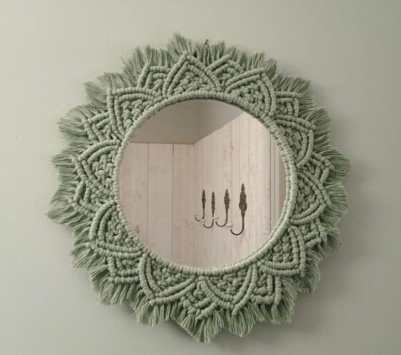 Miroir vert en macramé boho makramee