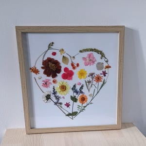 Herbarium frame heart pressed dried flowers
