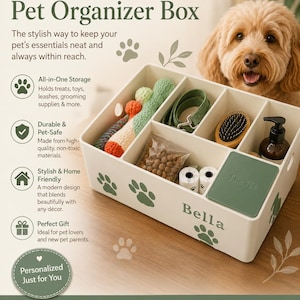 Gepersonaliseerde 3D-geprinte opbergdoos voor huisdieren | Aangepaste opberger voor huisdieren | Houder voor accessoires voor honden, katten en kleine huisdieren - aanpasbaar