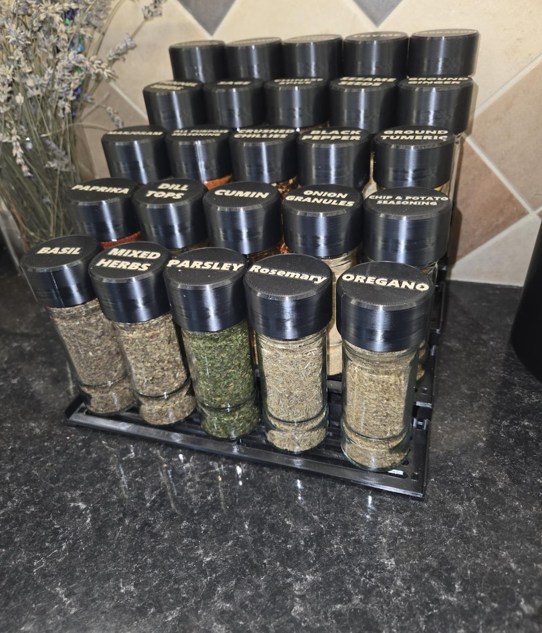 Personalized Spice Rack With Glass Jars, Custom Printed Lids, Kitchen ...
