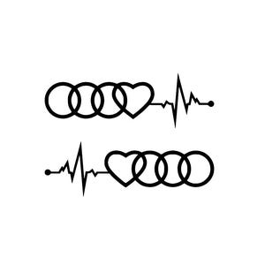 2x Adesivi in vinile Audi Heartbeat Audi Love Tuning Adesivi per auto Adesivi per finestrini Adesivi per computer portatile Barca Finestra Campeggio