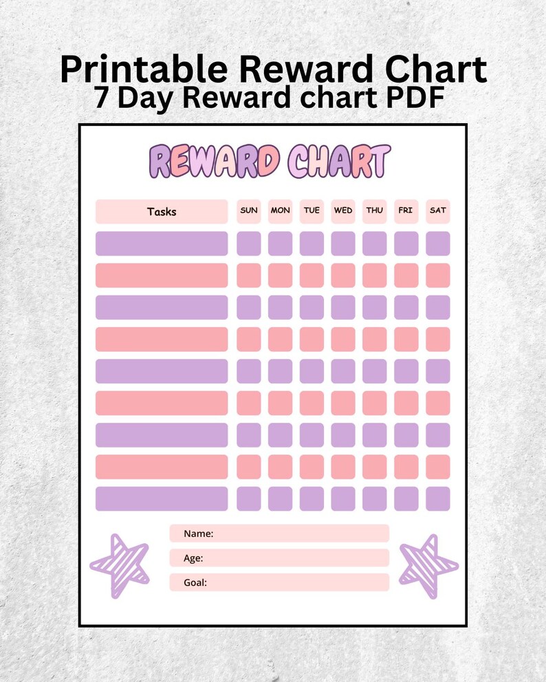 Printable Kids Reward Chart: Pink Behavior, Potty Training, Chores ...