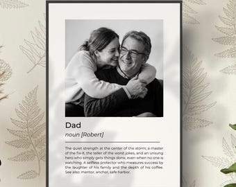 Marco de fotos personalizado con la definición de papá, regalo personalizado para papá, regalo del Día del Padre, impresión de texto personalizada con foto, decoración de pared sentimental