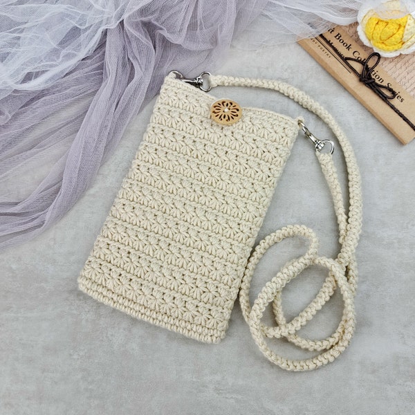 Bolso de teléfono de ganchillo, caso de teléfono, soporte para teléfono, bolso de teléfono Crossbody, monedero de teléfono Crossbody, mini bolso de ganchillo, bolso de bandolera pequeño (patrón F)