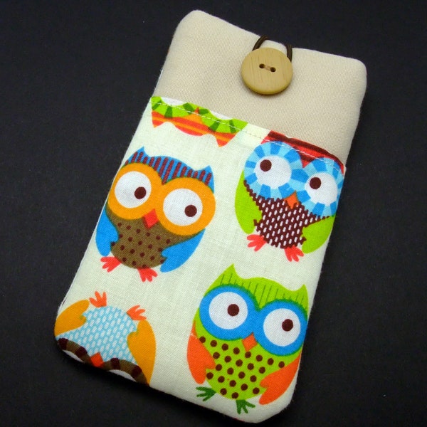 iPhone 11 Pro sleeve, phone sleeve, iPhone X phone case, samsung phone sleeve, ipod sleeve, iPod case - Colorful owls (P-7)