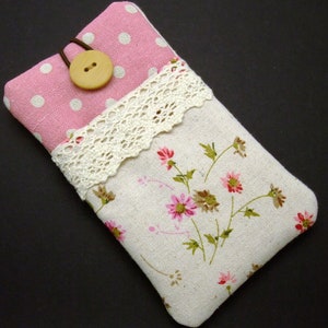 iPhone 11 Pro sleeve, phone sleeve, iPhone X phone case, samsung phone sleeve, ipod sleeve, iPod case - Pink flowers (P-42)