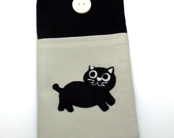 iPhone 11 Pro sleeve, phone sleeve, iPhone X phone case, samsung phone sleeve, ipod sleeve, iPod case - Black cat (P-117)