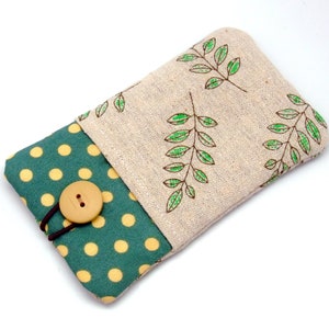 iPhone 11 Pro sleeve, phone sleeve, iPhone X phone case, samsung phone sleeve, ipod sleeve, iPod case - Green leaves (P-32)