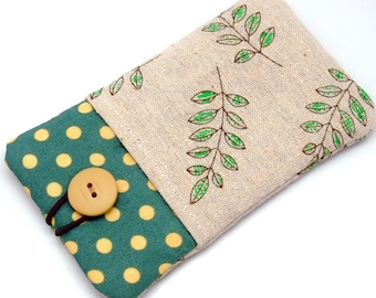 iPhone 11 Pro sleeve, phone sleeve, iPhone X phone case, samsung phone sleeve, ipod sleeve, iPod case - Green leaves (P-32)