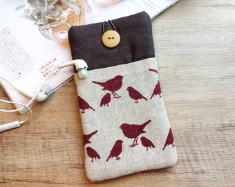 iPhone 11 Pro sleeve, phone sleeve, iPhone X phone case, samsung phone sleeve, ipod sleeve, iPod case - Maroon birds (P-58)