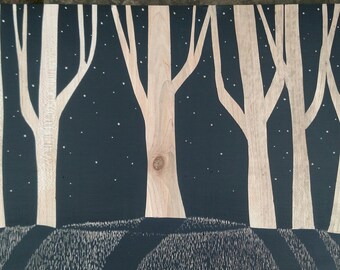 Tree Art, tree and moon wall art, wood wall art, wood burning, Moon painting, full moon art